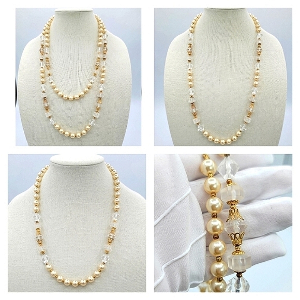 Vintage Necklaces Cream Faux Pearl Goldtone Set of 2 #1232 & 1233 - Picture 1 of 16